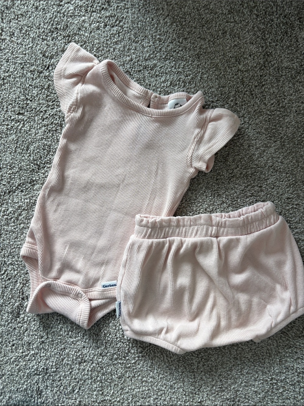 Gerber Light Pink Ribbed Baby Onesie with Matching Bloomers